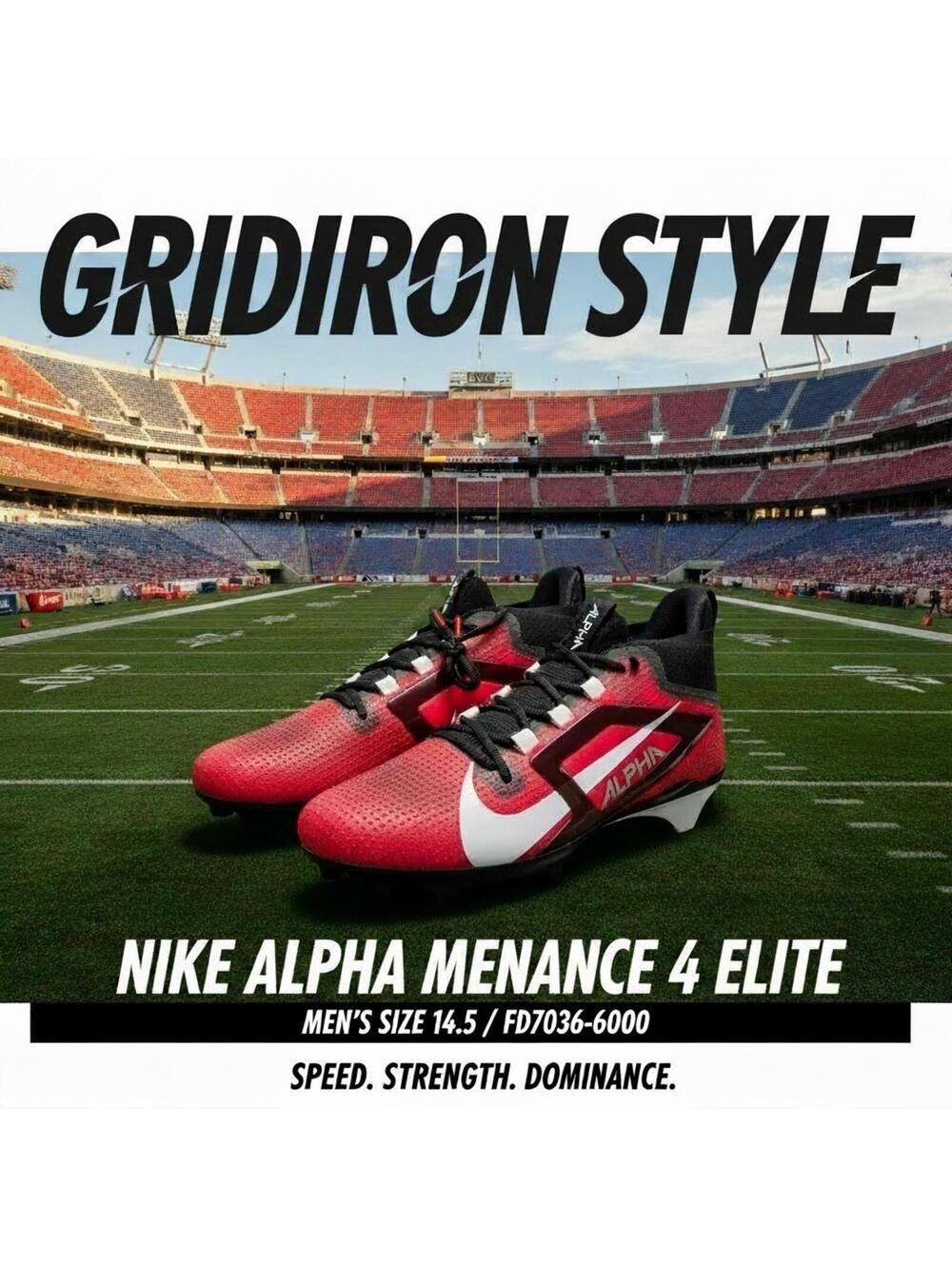 Nike Alpha Menace 4 Elite FD7036-600 Red White Black Men’s 14.5 NWOT No Box